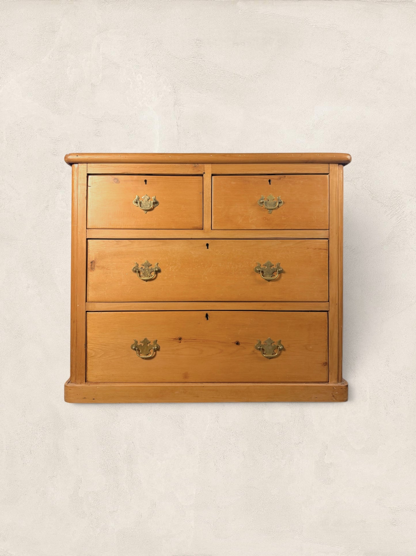 Victorian Pine Chest of Drawers - Brass Bat Wing Handles