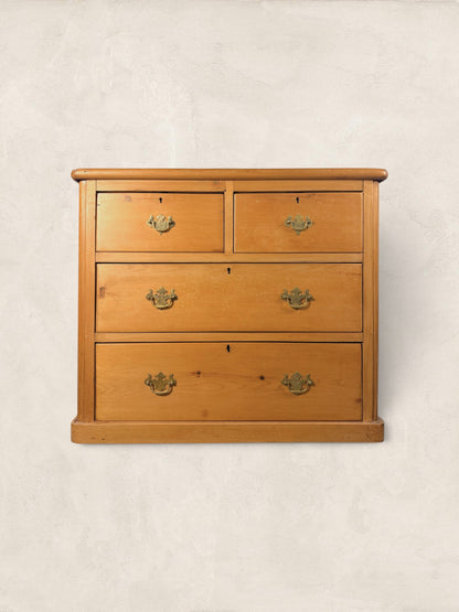Victorian Pine Chest of Drawers - Brass Bat Wing Handles