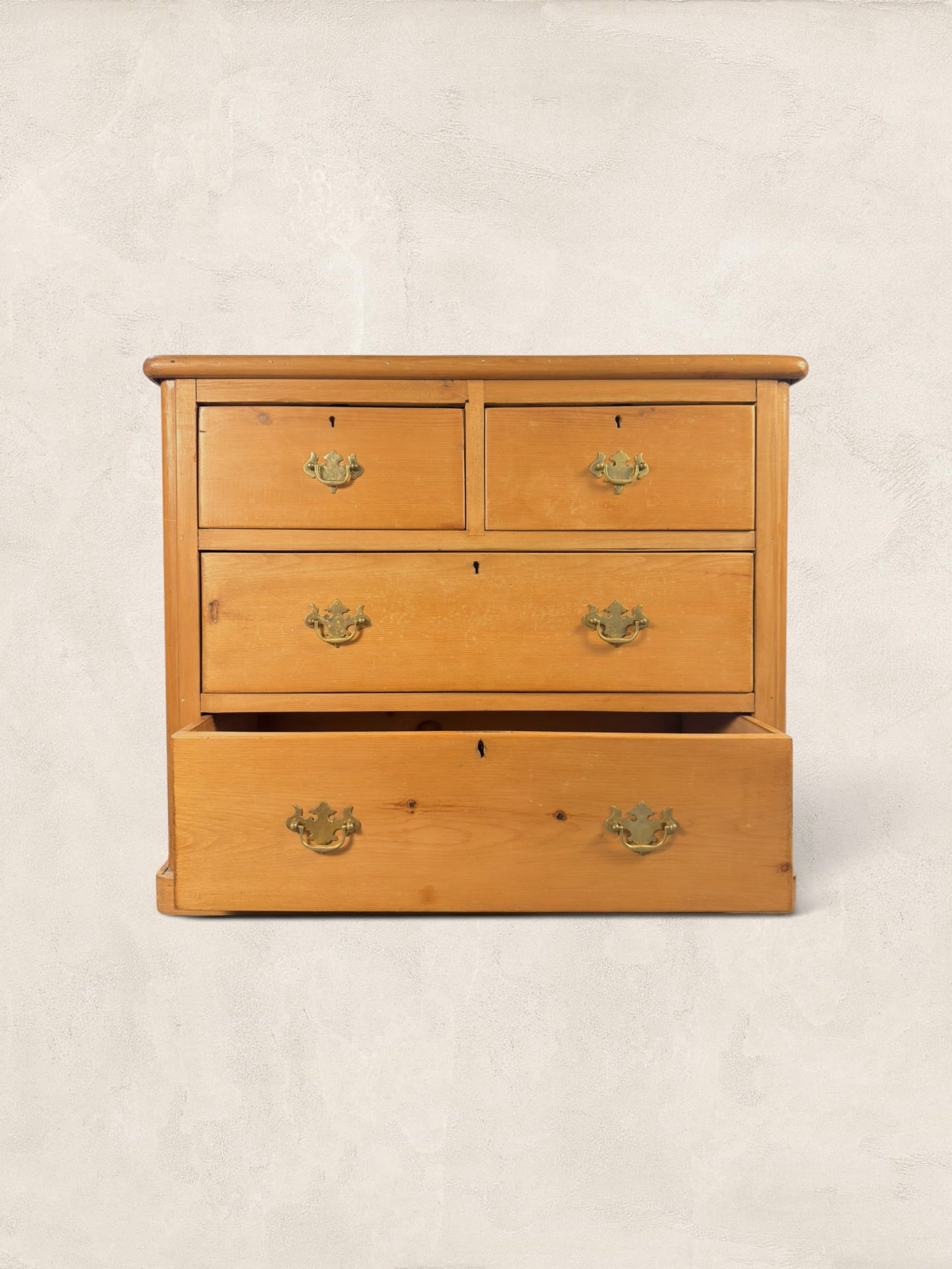 Victorian Pine Chest of Drawers - Brass Bat Wing Handles
