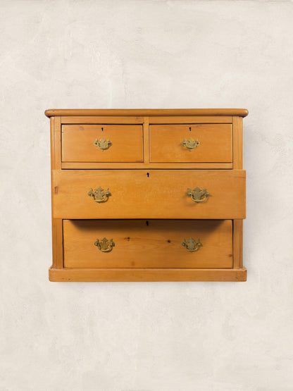 Victorian Pine Chest of Drawers - Brass Bat Wing Handles