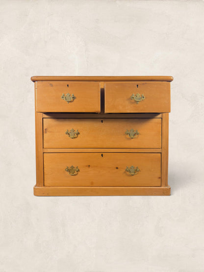 Victorian Pine Chest of Drawers - Brass Bat Wing Handles