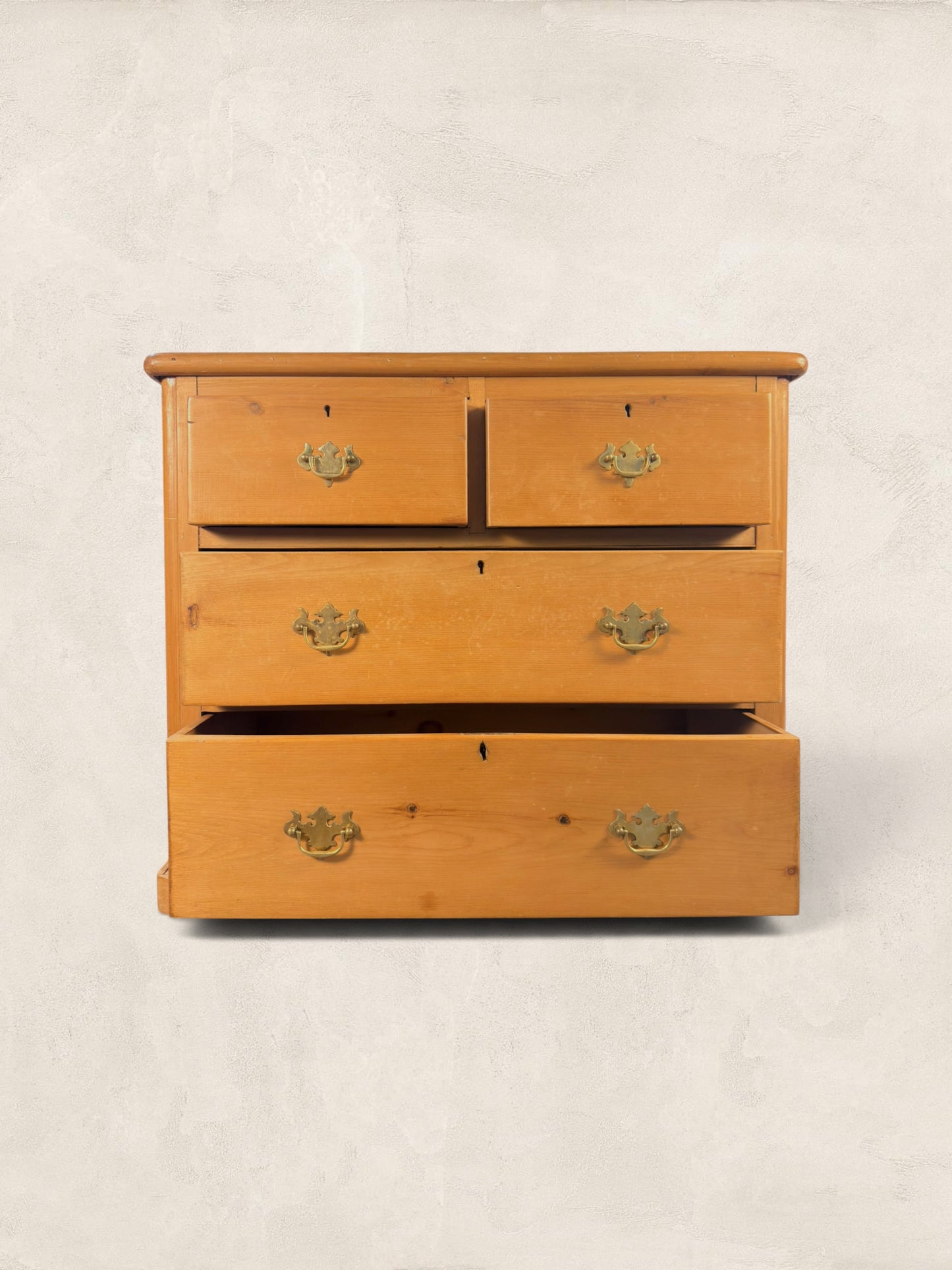 Victorian Pine Chest of Drawers - Brass Bat Wing Handles