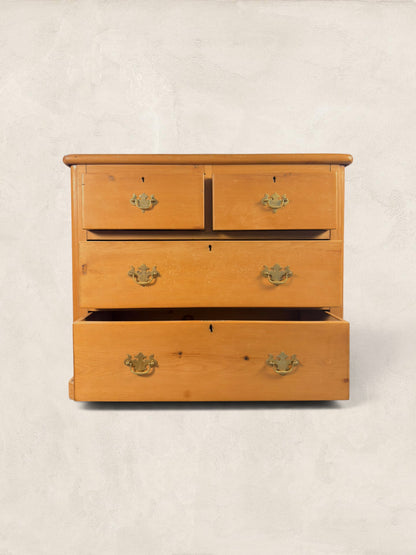 Victorian Pine Chest of Drawers - Brass Bat Wing Handles