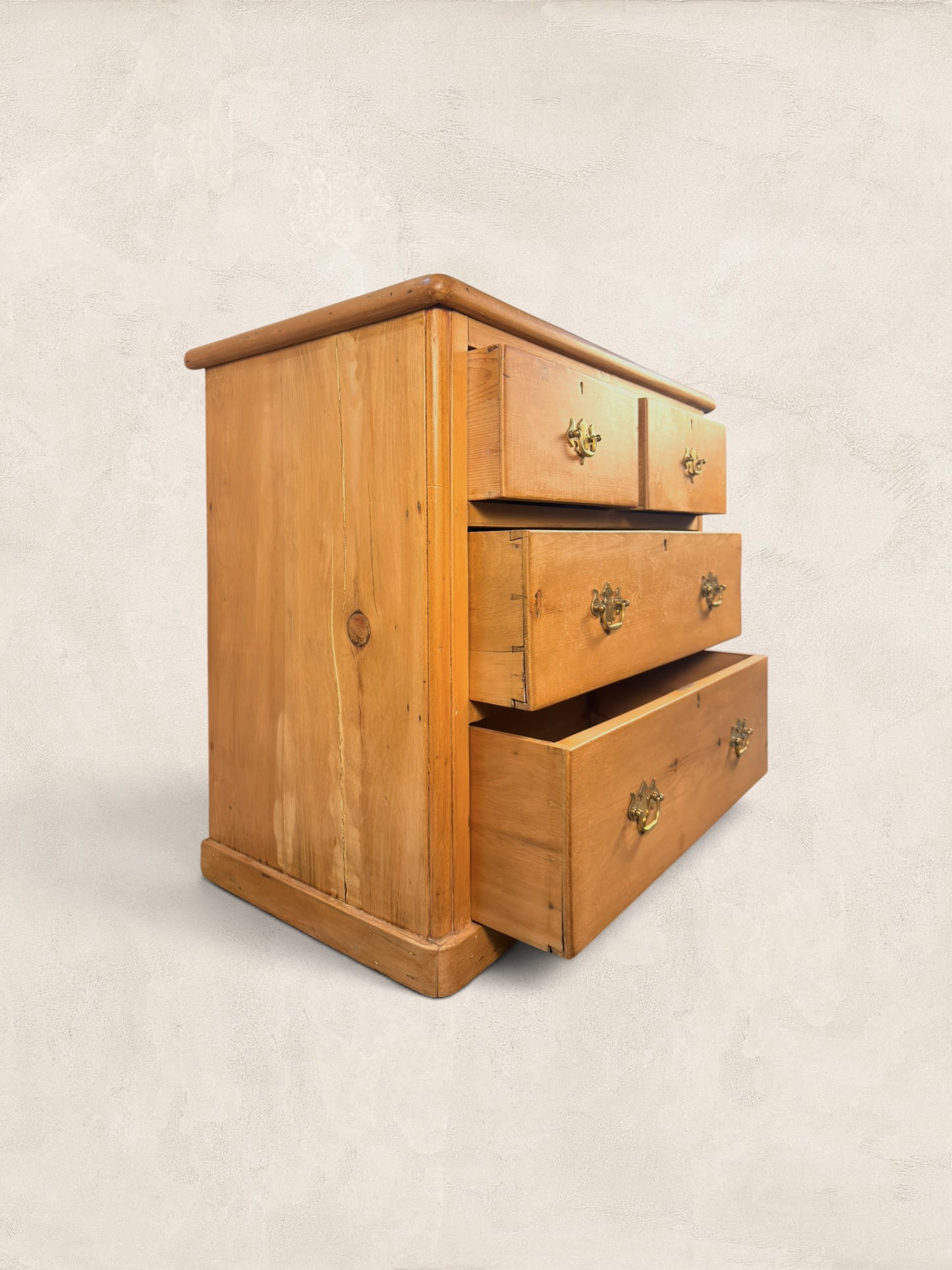 Victorian Pine Chest of Drawers - Brass Bat Wing Handles