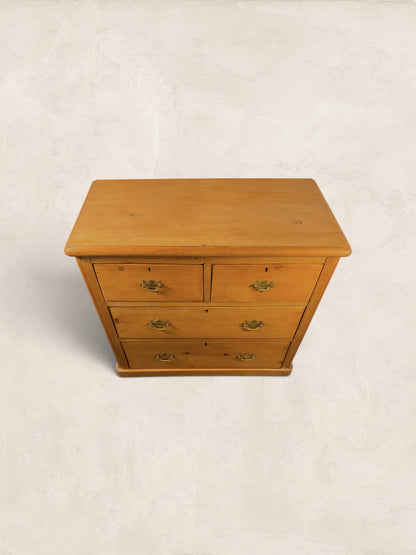 Victorian Pine Chest of Drawers - Brass Bat Wing Handles