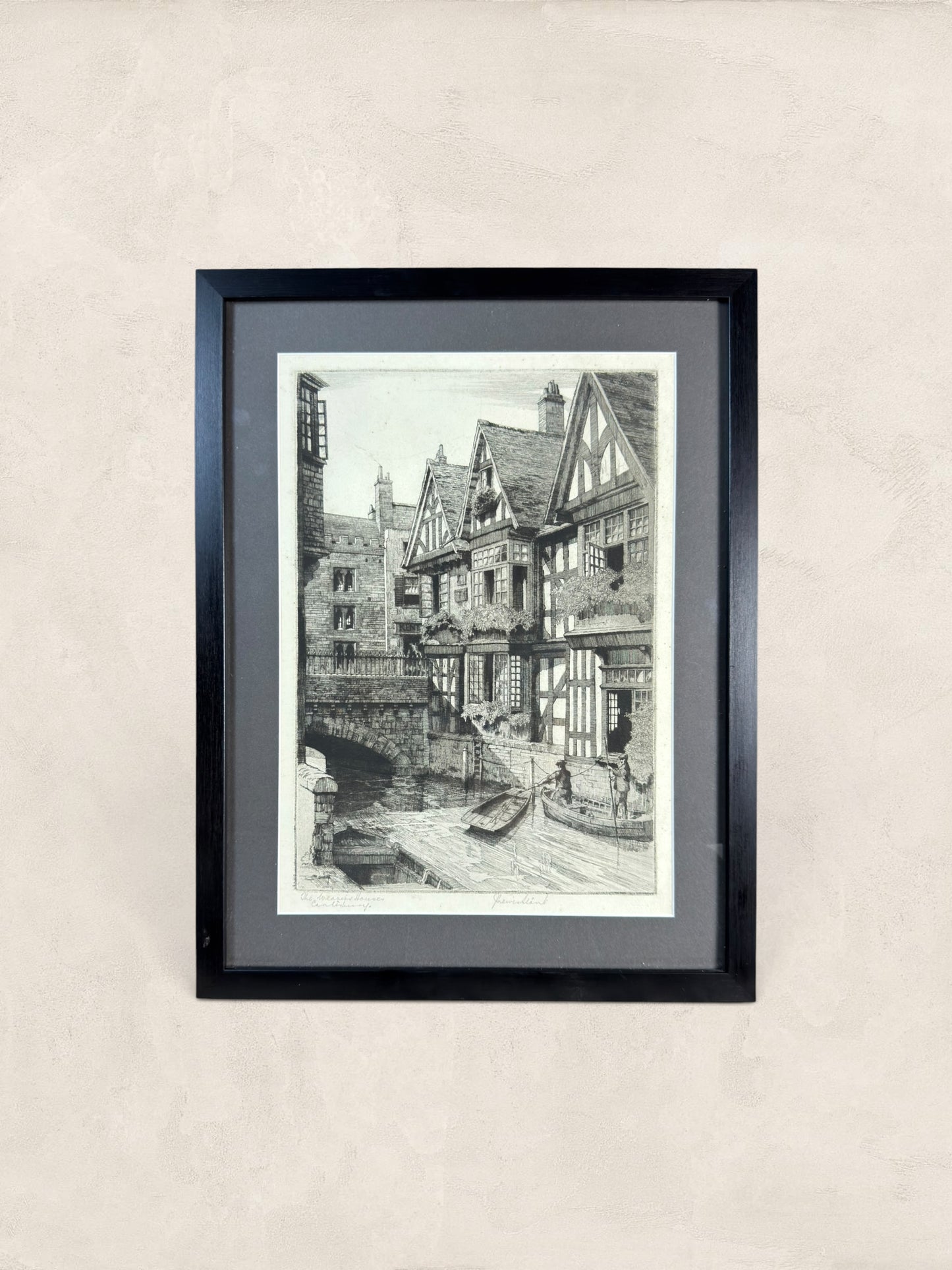 Signed Etching of The Old Weavers' Houses, Canterbury - John Lewis Stant