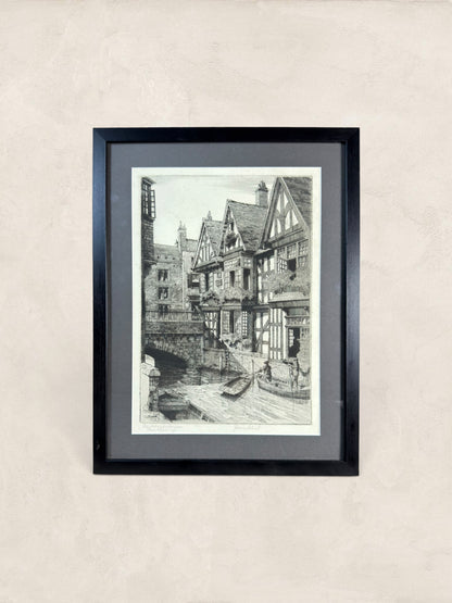 Signed Etching of The Old Weavers' Houses, Canterbury - John Lewis Stant