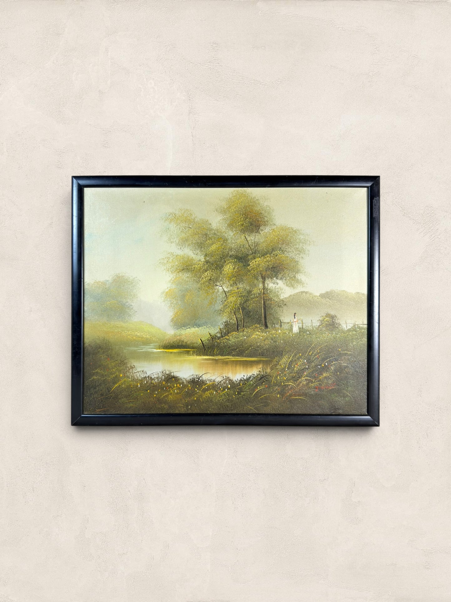 Vintage Oil on Canvas River Landscape - J. Watt