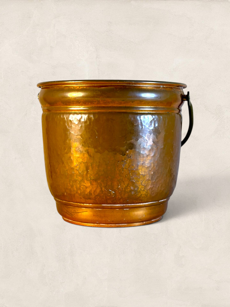 Antique Hammered Copper Planter with Porcelain Handle