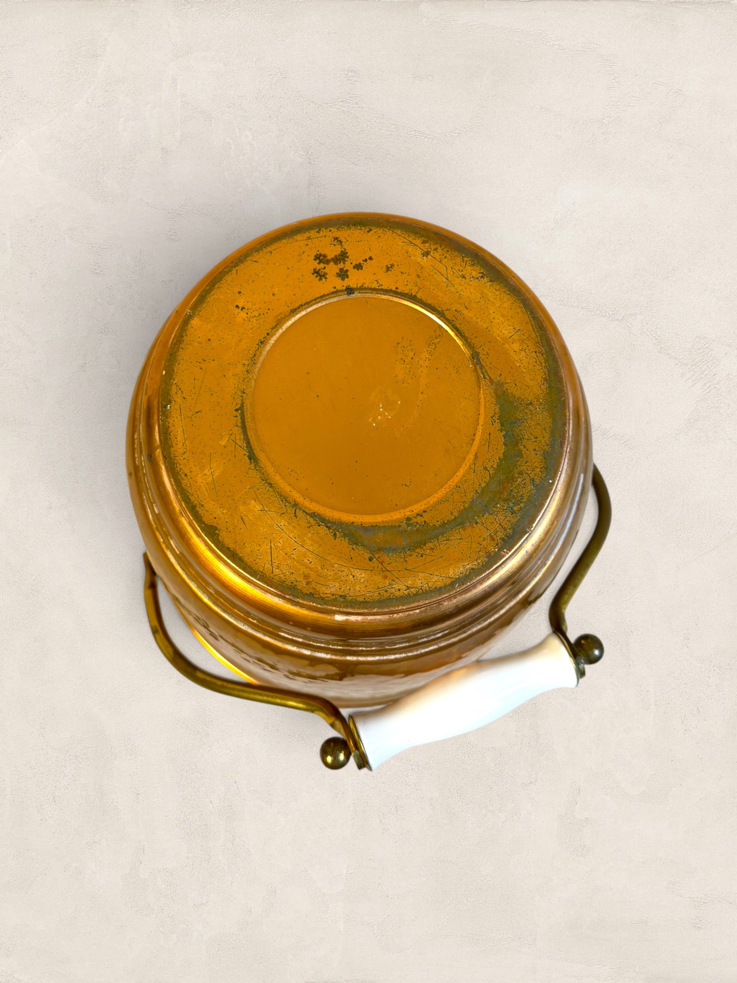 Antique Hammered Copper Planter with Porcelain Handle