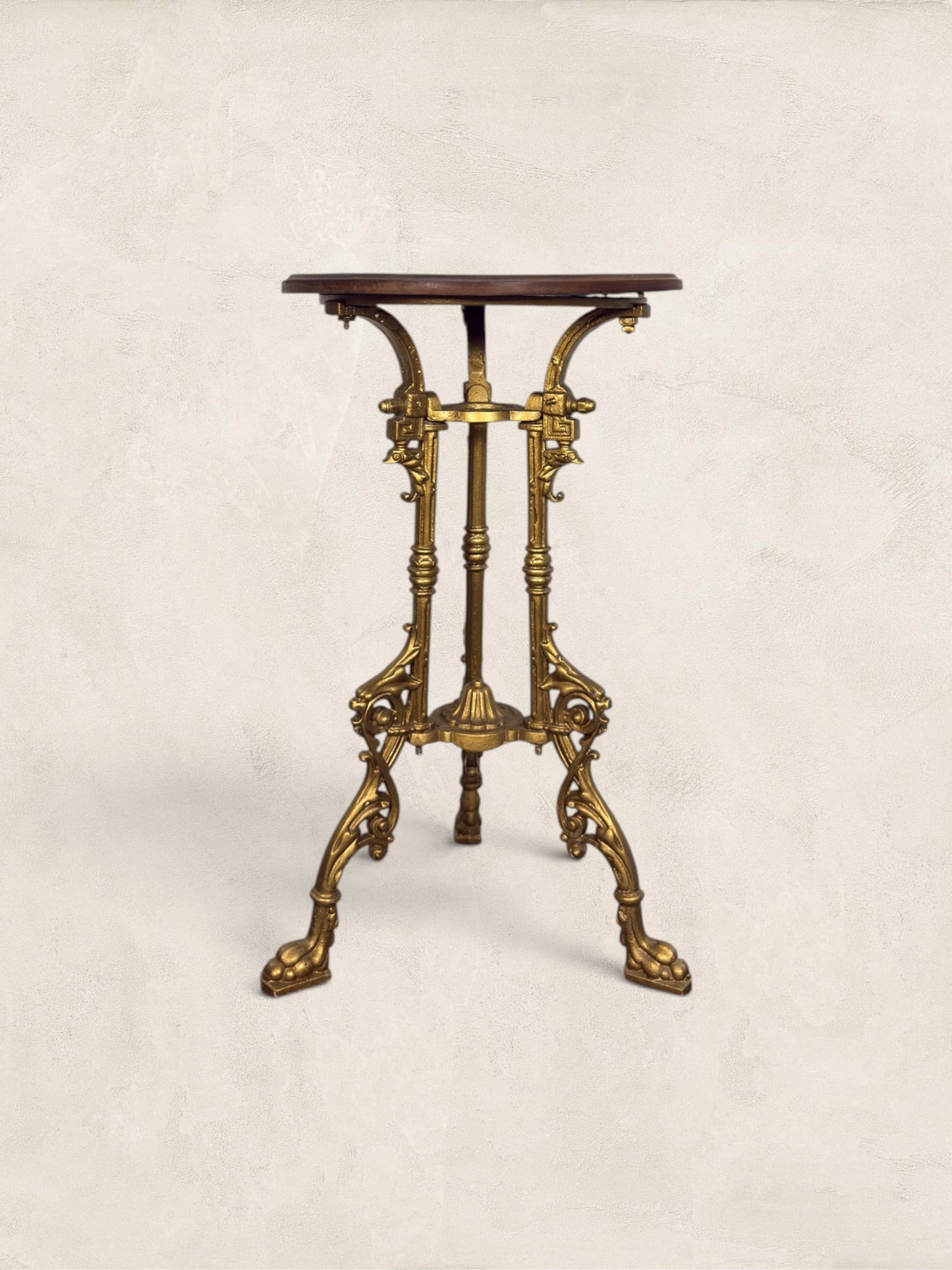 French Gilt Cast Iron Guéridon Side Table With Wooden Top