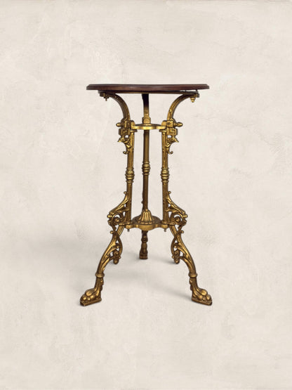 French Gilt Cast Iron Guéridon Side Table With Wooden Top