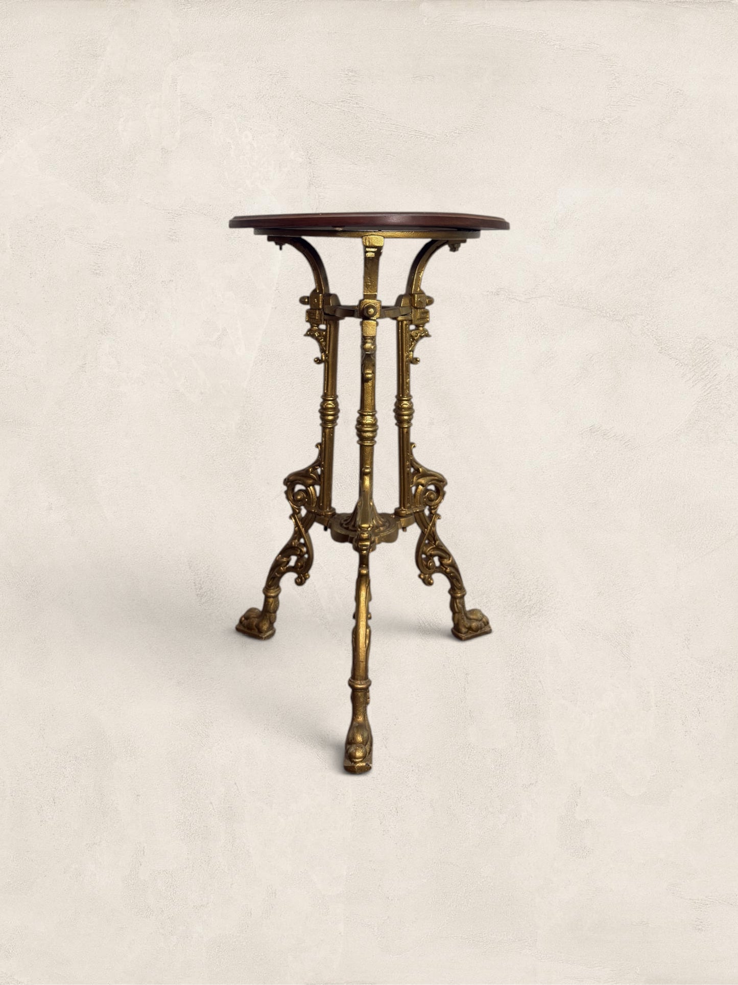 French Gilt Cast Iron Guéridon Side Table With Wooden Top