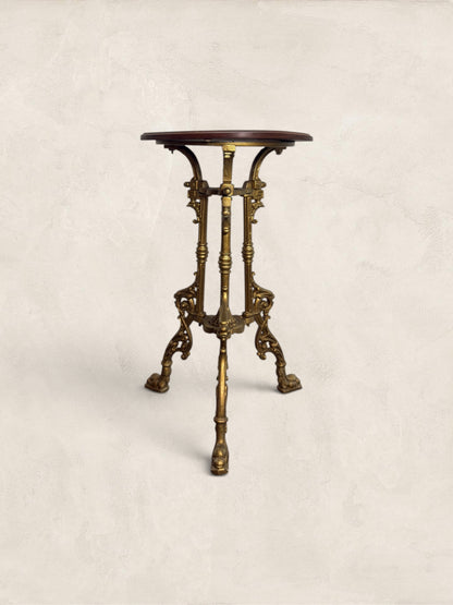 French Gilt Cast Iron Guéridon Side Table With Wooden Top