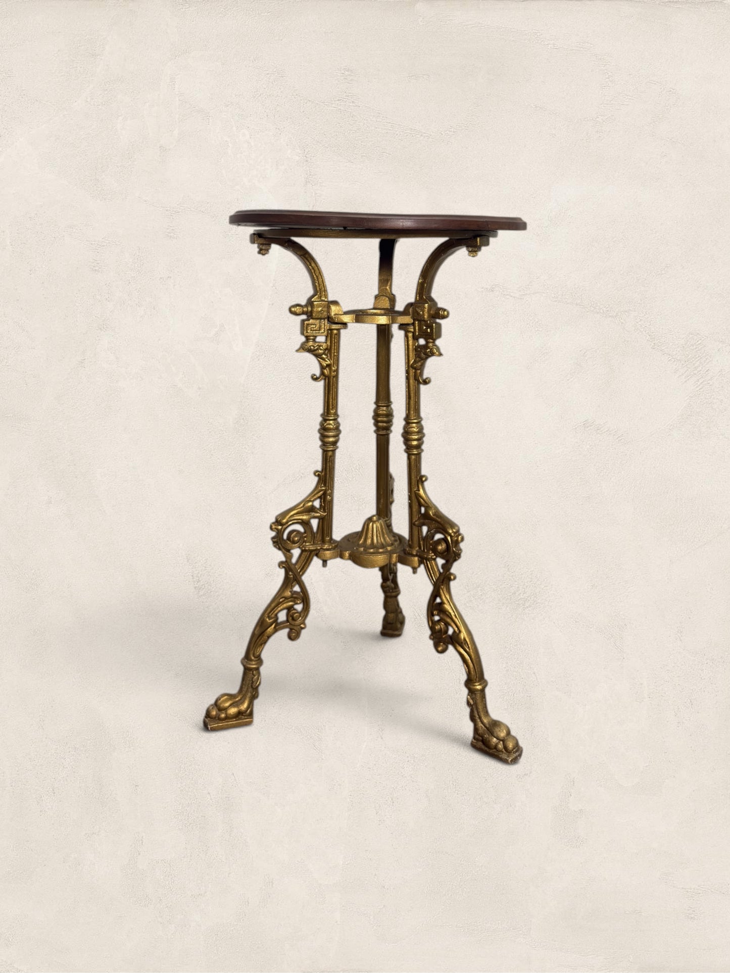 French Gilt Cast Iron Guéridon Side Table With Wooden Top