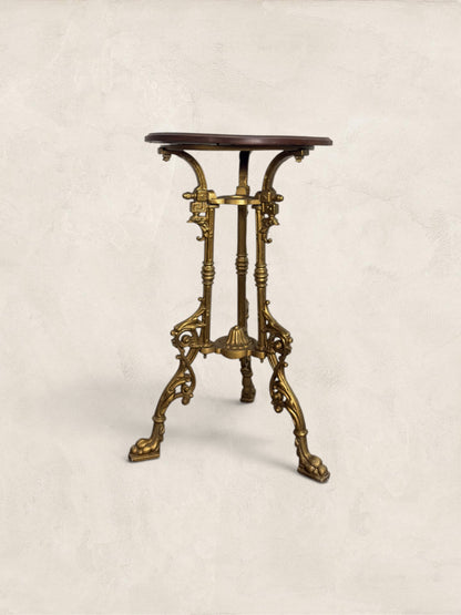 French Gilt Cast Iron Guéridon Side Table With Wooden Top