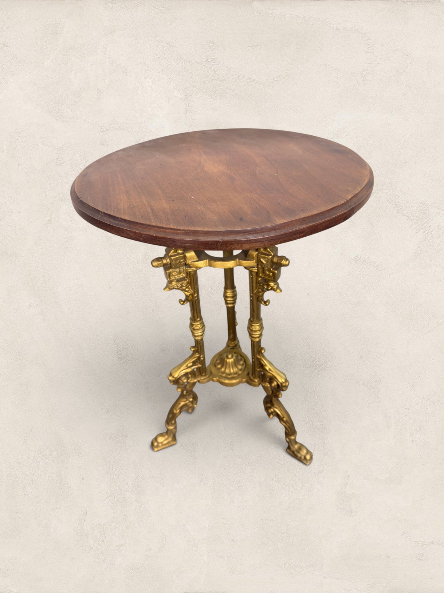 French Gilt Cast Iron Guéridon Side Table With Wooden Top