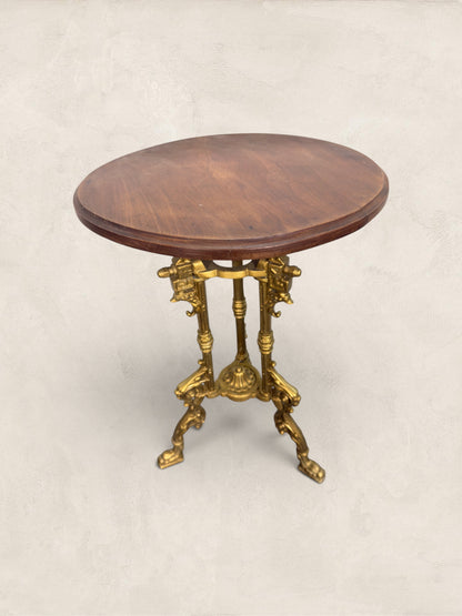 French Gilt Cast Iron Guéridon Side Table With Wooden Top