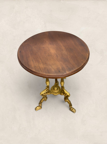 French Gilt Cast Iron Guéridon Side Table With Wooden Top