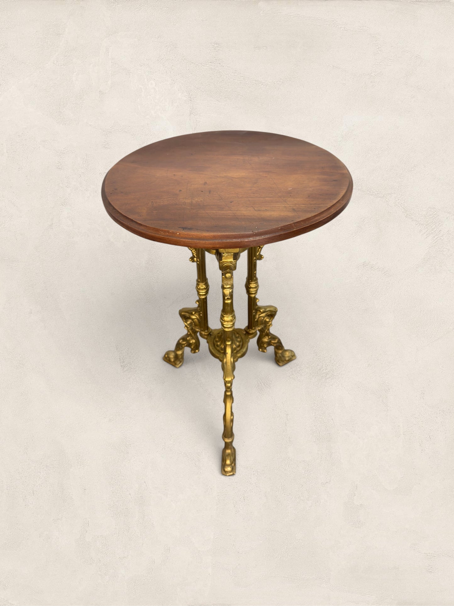 French Gilt Cast Iron Guéridon Side Table With Wooden Top
