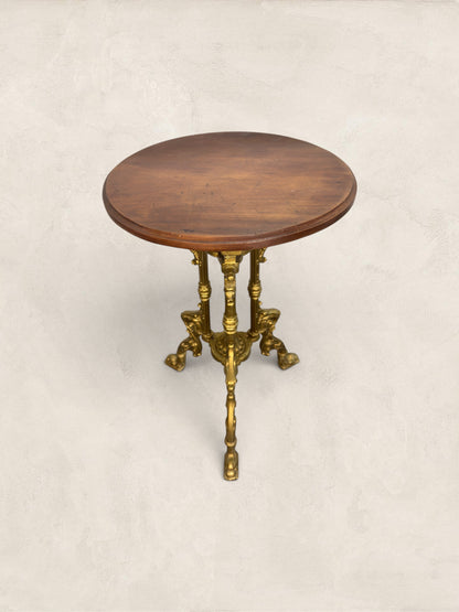 French Gilt Cast Iron Guéridon Side Table With Wooden Top