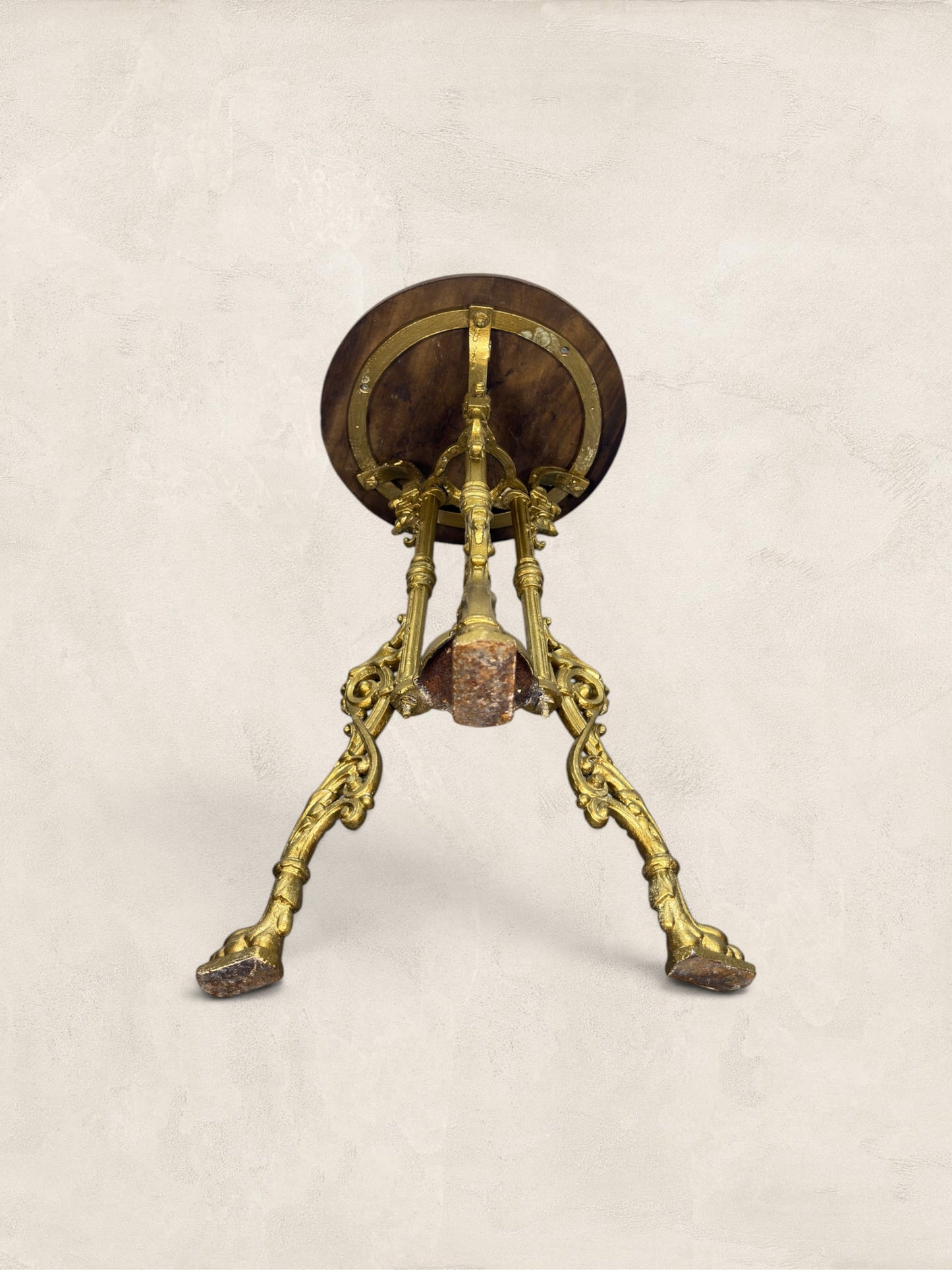 French Gilt Cast Iron Guéridon Side Table With Wooden Top