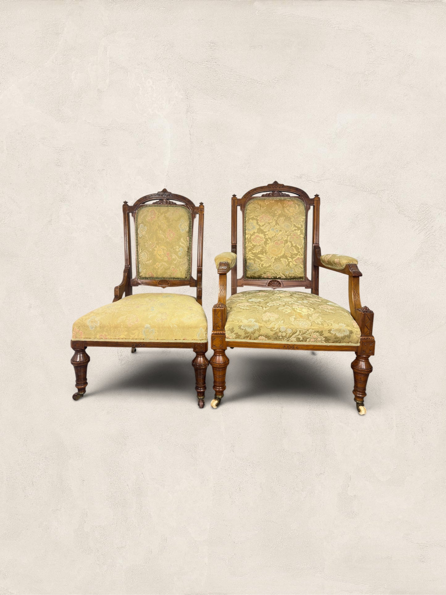 English Eastlake "His and Hers" Walnut Parlor Chairs
