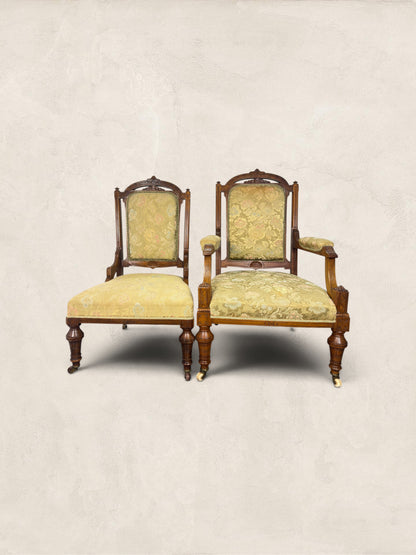 English Eastlake "His and Hers" Walnut Parlor Chairs