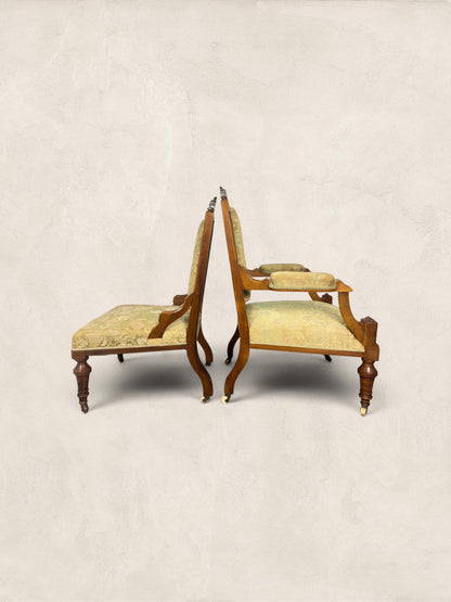 English Eastlake "His and Hers" Walnut Parlor Chairs