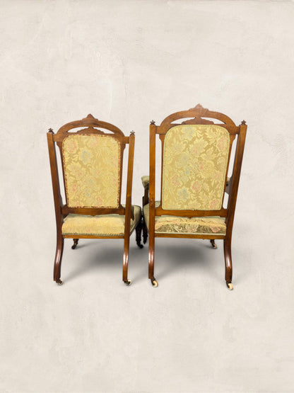 English Eastlake "His and Hers" Walnut Parlor Chairs