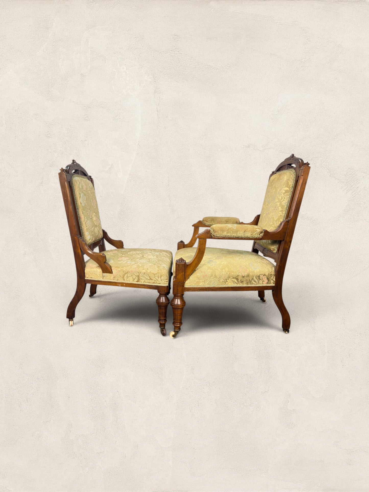 English Eastlake "His and Hers" Walnut Parlor Chairs