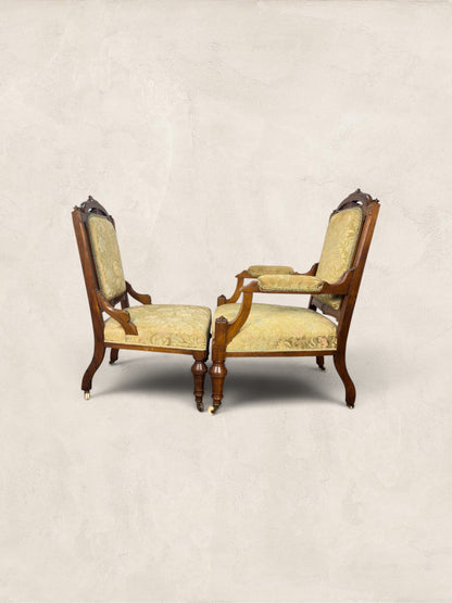English Eastlake "His and Hers" Walnut Parlor Chairs