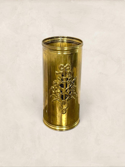 English Brass Embossed Umbrella Stand