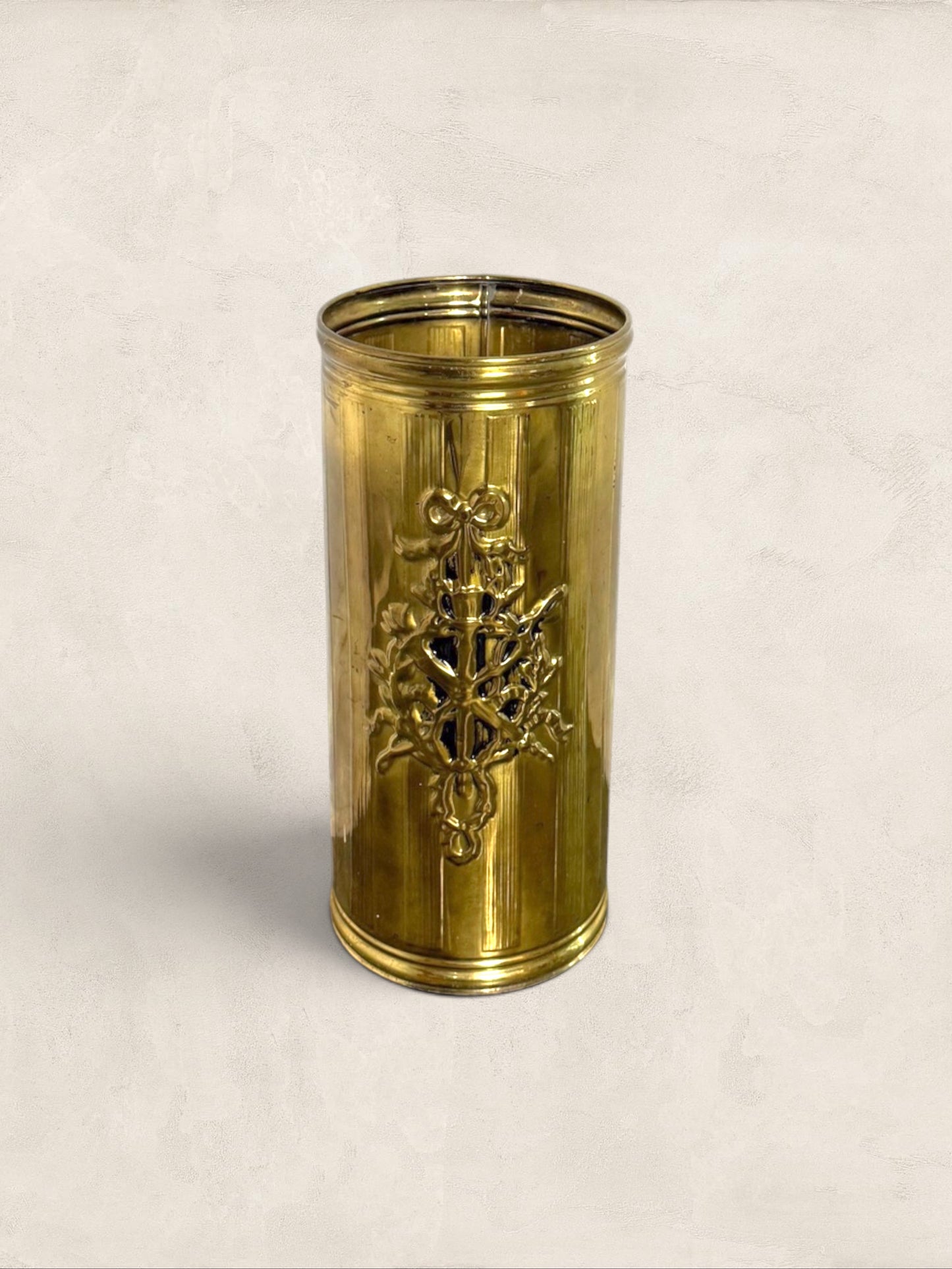 English Brass Embossed Umbrella Stand