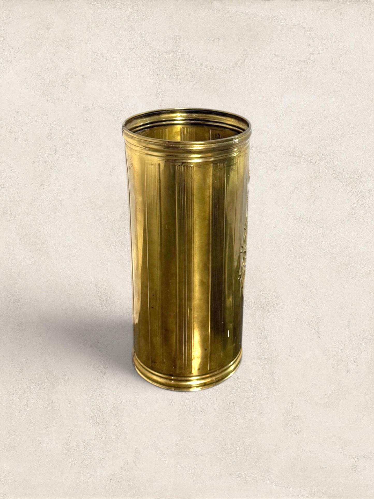 English Brass Embossed Umbrella Stand