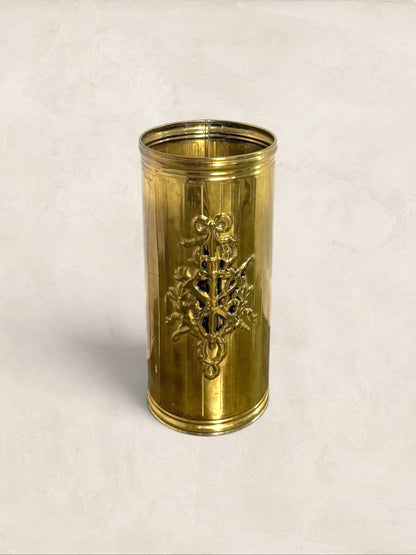 English Brass Embossed Umbrella Stand