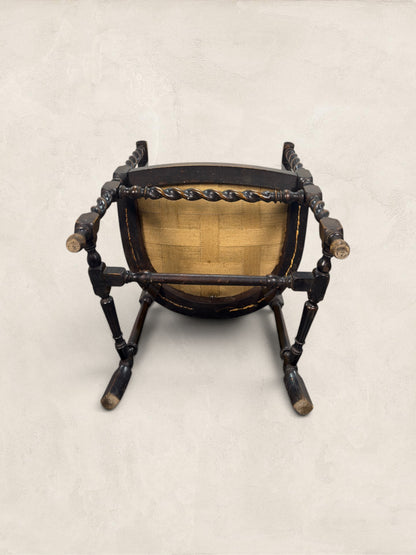 English Oak Cane Tub Chair with Floral Needlepoint Seat