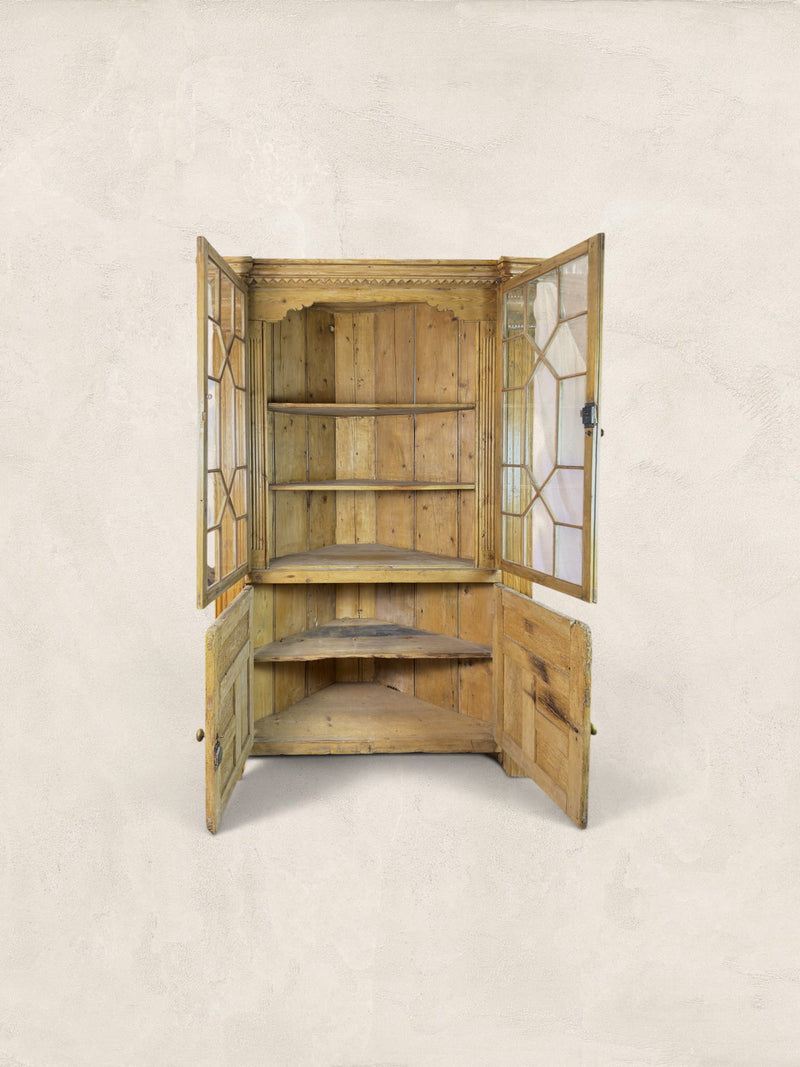 English Pine Corner Display Cabinet Circa 1880