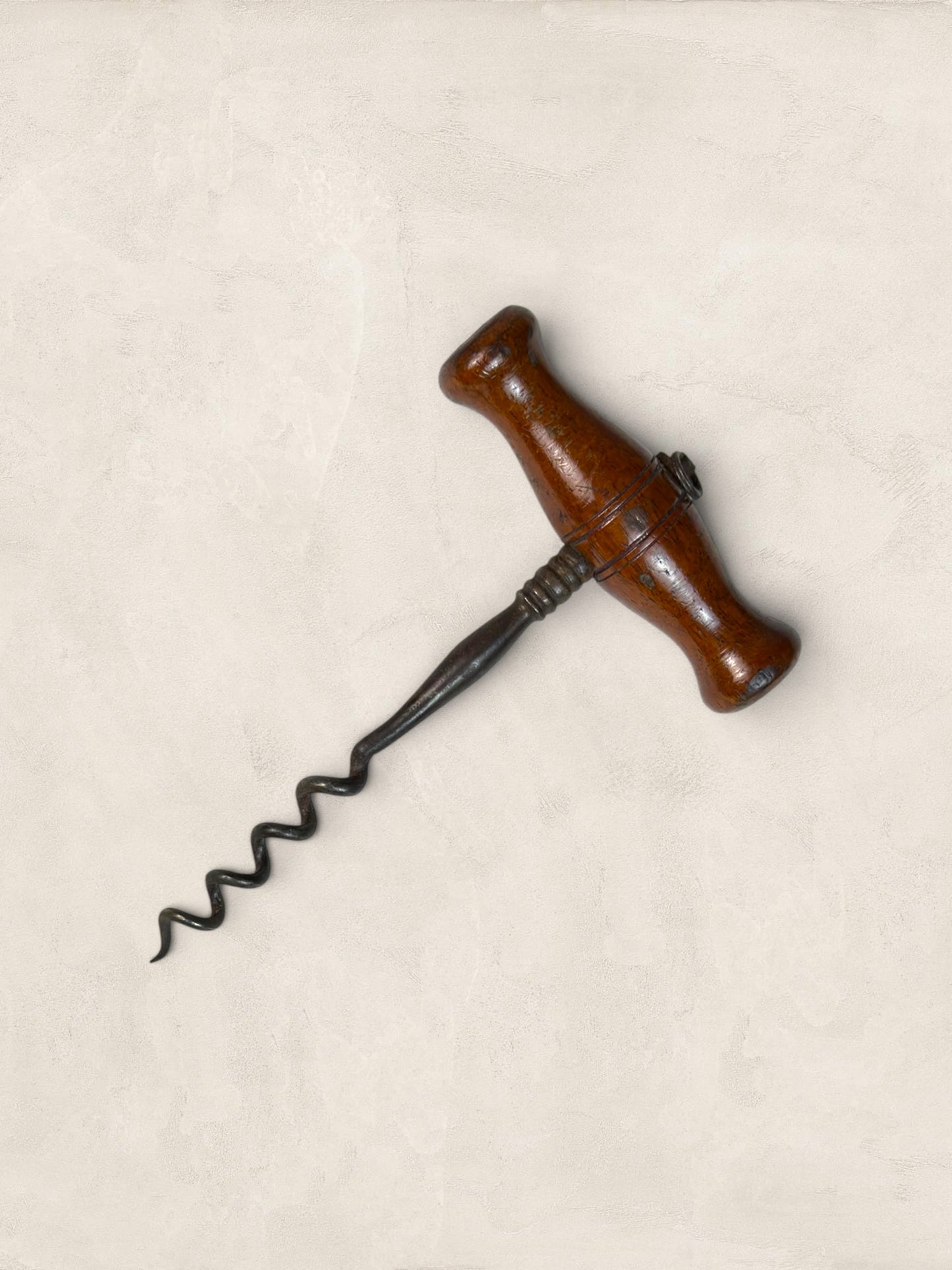 Victorian Turned Oak Corkscrew with Original Metal Worm