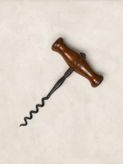 Victorian Turned Oak Corkscrew with Original Metal Worm