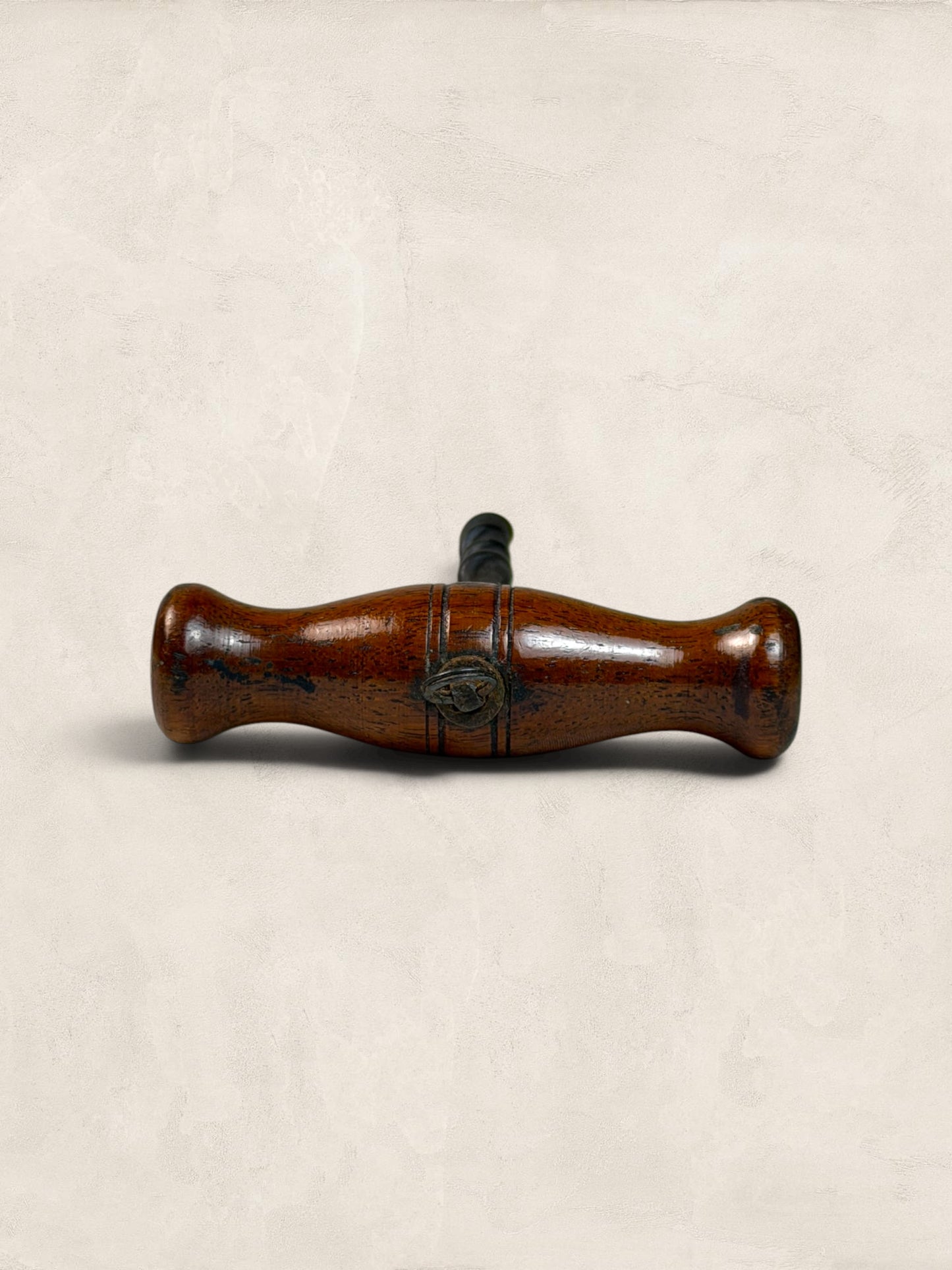 Victorian Turned Oak Corkscrew with Original Metal Worm