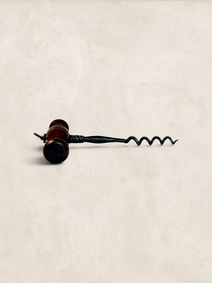 Victorian Turned Oak Corkscrew with Original Metal Worm