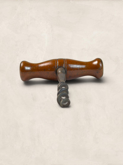 Victorian Turned Oak Corkscrew with Original Metal Worm