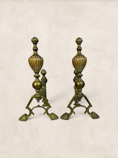 Victorian Cast Brass Andirons with Scrolled Legs