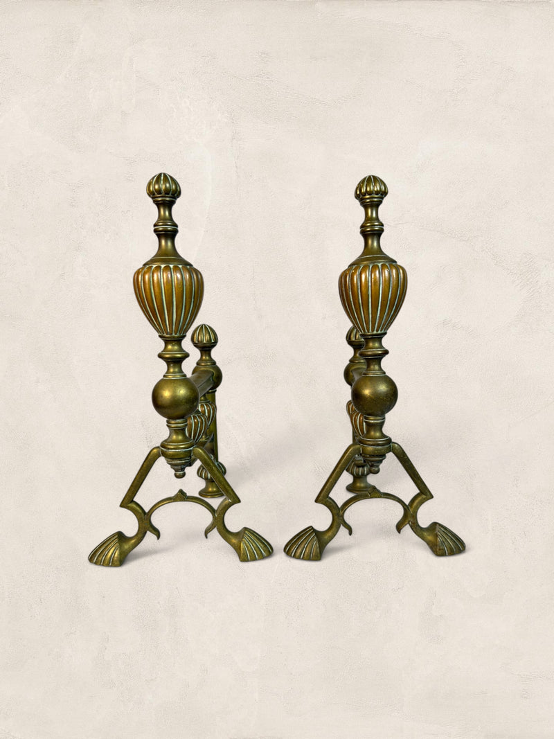 Victorian Cast Brass Andirons with Scrolled Legs