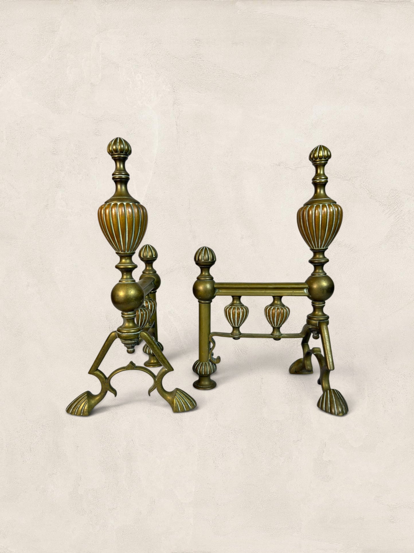 Victorian Cast Brass Andirons with Scrolled Legs