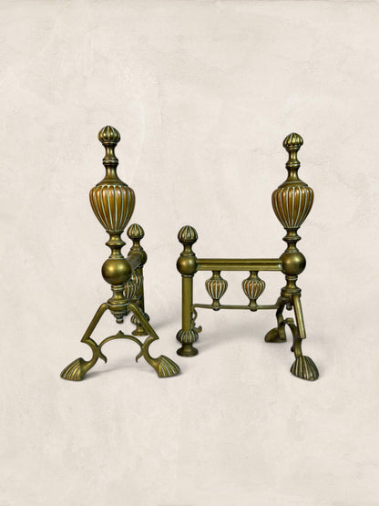Victorian Cast Brass Andirons with Scrolled Legs