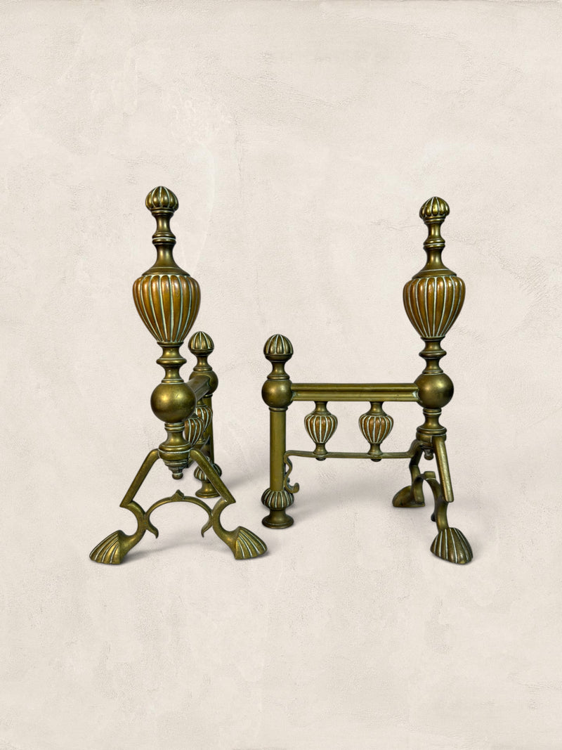 Victorian Cast Brass Andirons with Scrolled Legs