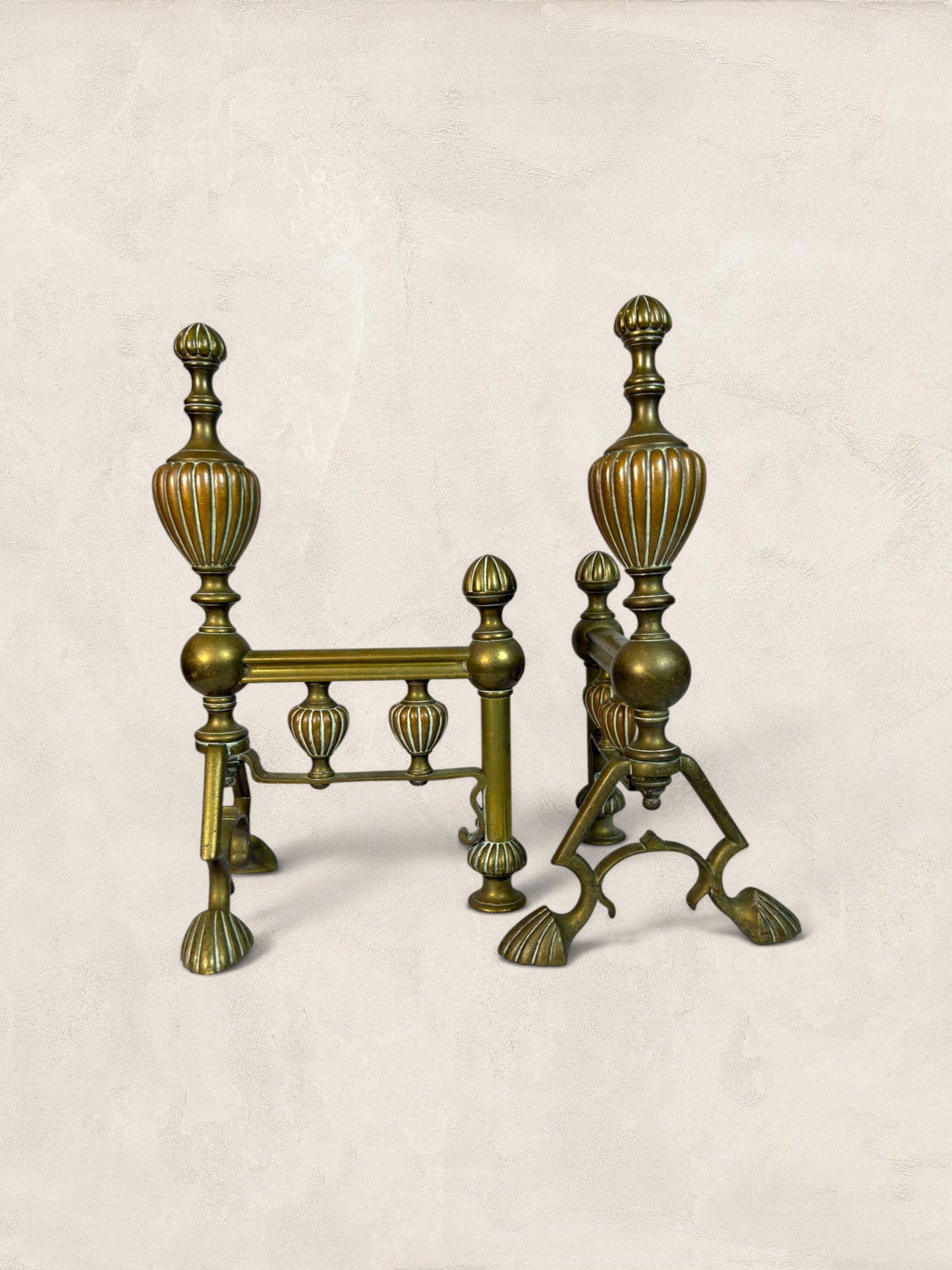Victorian Cast Brass Andirons with Scrolled Legs