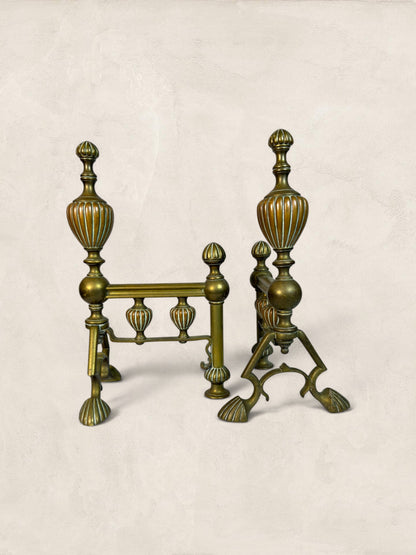 Victorian Cast Brass Andirons with Scrolled Legs